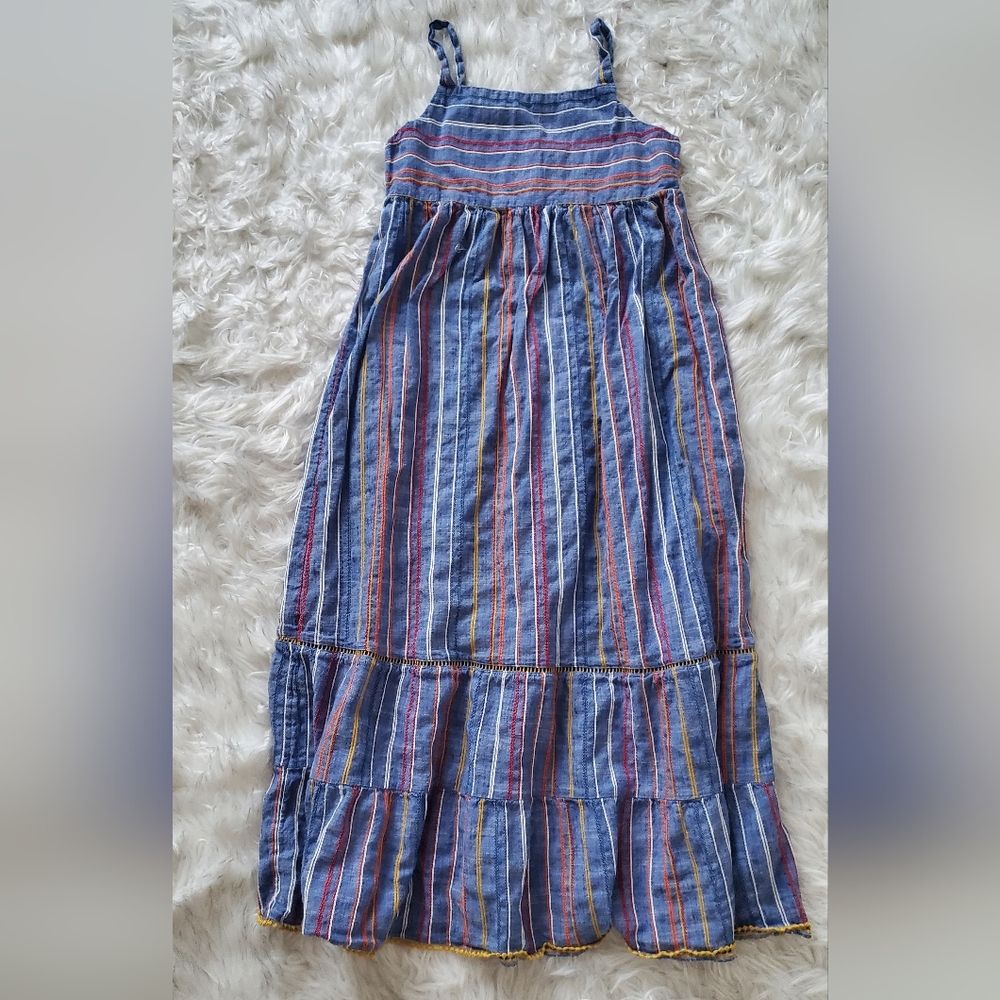 Last Price Drop! Cat & Jack Striped Blue Girl's Dress with straps Size L(10/12)